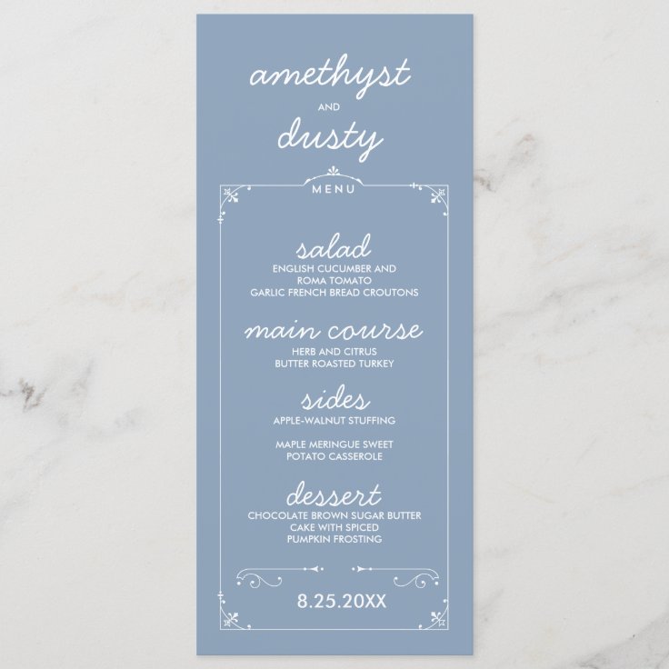 Dusty Blue Custom Color Wedding Menu Cards | Zazzle