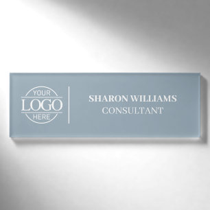 Dusty Blue Custom Company Logo Employee Staff Name Tag