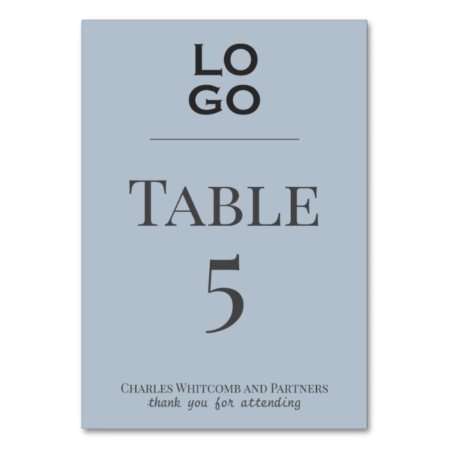 Dusty Blue Custom Logo Business Corporate Event  Table Number (Front)