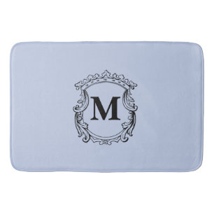 Dusty Blue Custom Monogram Crest Bath Mat