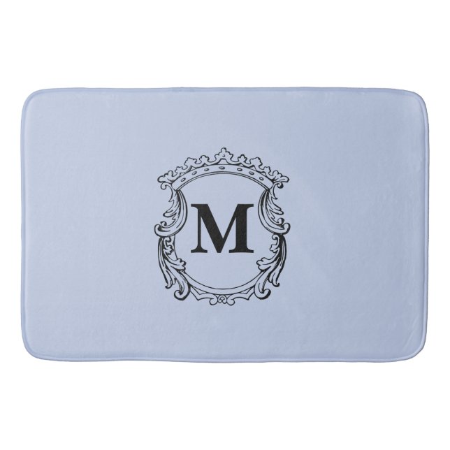 Dusty Blue Custom Monogram Crest Bath Mat (Front)