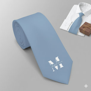 Dusty Blue Custom Monogram Wedding Groomsmen Neck Tie