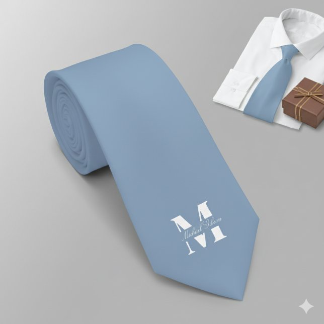 Dusty Blue | Custom Monogram Wedding Groomsmen  Neck Tie (Dusty Blue | Custom Monogram Wedding Groomsmen Neck Tie)