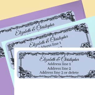 Dusty Blue Custom Name Floral Return Address Label