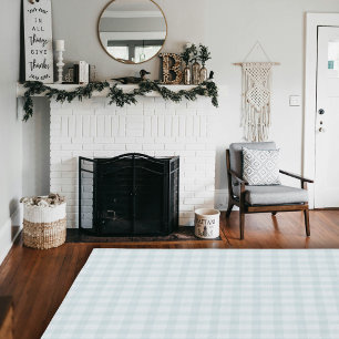 Dusty Blue Cute Modern Boho Farmhouse Plaid Area Rug