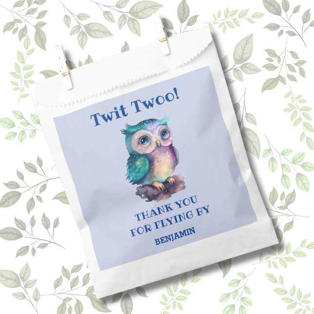 Dusty Blue Cute Owl Birthday Thank You Favor Bag (Creator Uploaded)