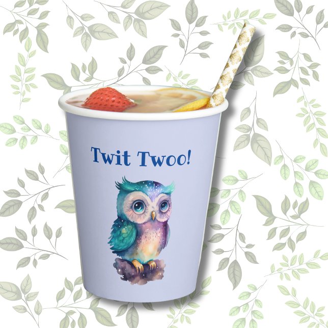 Dusty Blue Cute Owl Forest Woodland Animal  Paper Cups (Creator Uploaded)