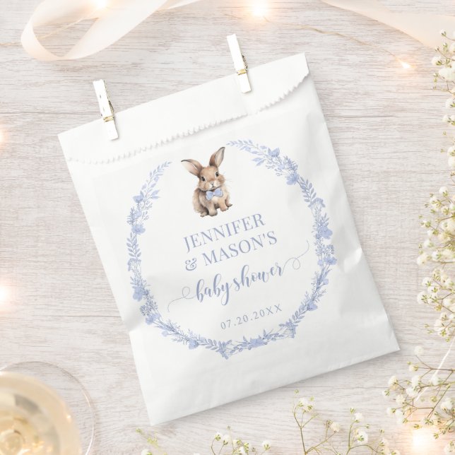 Dusty blue cute rabbit Easter baby boy shower Favor Bag (Clipped)