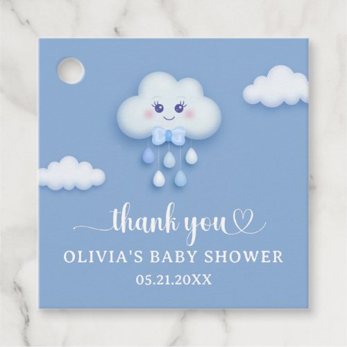 Dusty blue cute white fluffy cloud nine boy baby favor tags