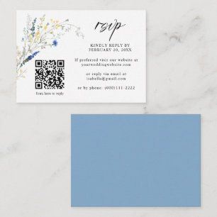 Dusty Blue Dainty Floral QR Code Wedding RSVP Enclosure Card