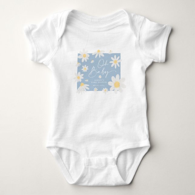 Dusty Blue Daisy Flower Baby Shower Baby Bodysuit (Front)