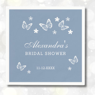 Dusty Blue Daisy White Butterfly Bridal Shower Napkins