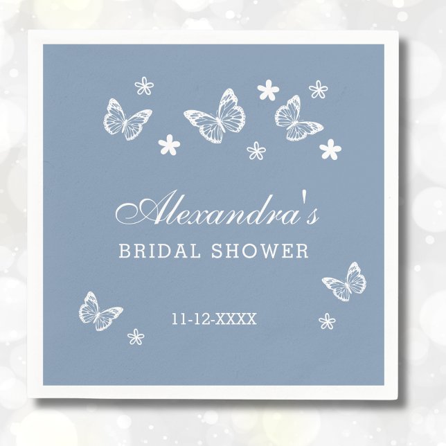 Dusty Blue Daisy White Butterfly Bridal Shower Napkins (Creator Uploaded)