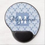 Dusty Blue Damask Lace Pattern Monogram & Name Gel Mouse Pad<br><div class="desc">This beautiful ergonomic gel mouse pad features a classic white damask pattern over a light blue gray background. The design is personalized with a monogram initial letter as well as a customizable name. Perfect for a dorm room, work or home office for anyone who wants a pretty mouse pad with...</div>