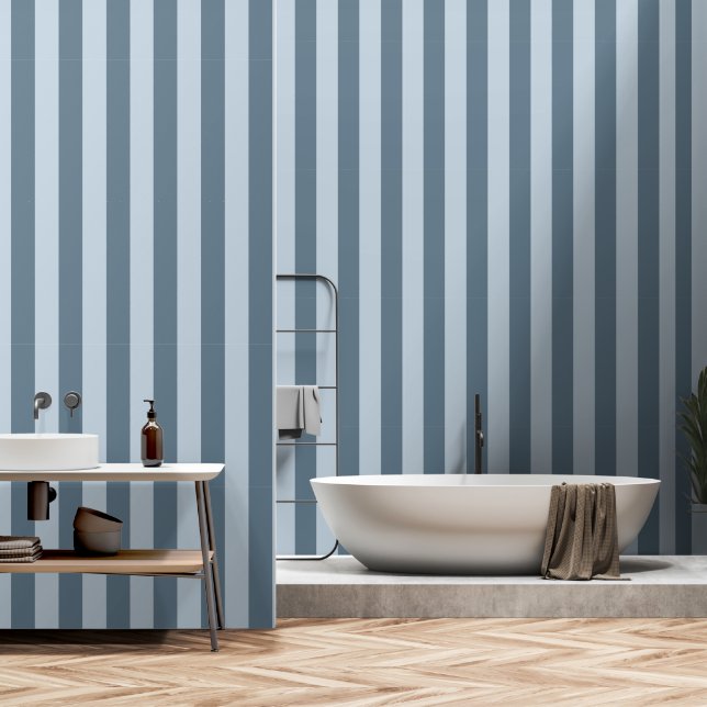 Dusty Blue & Dark Dusty Gray Wide 4 Inch Stripe Wallpaper (Bathroom)