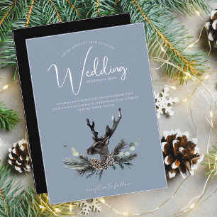 Dusty Blue Deer Head Winter Christmas Wedding Invitation