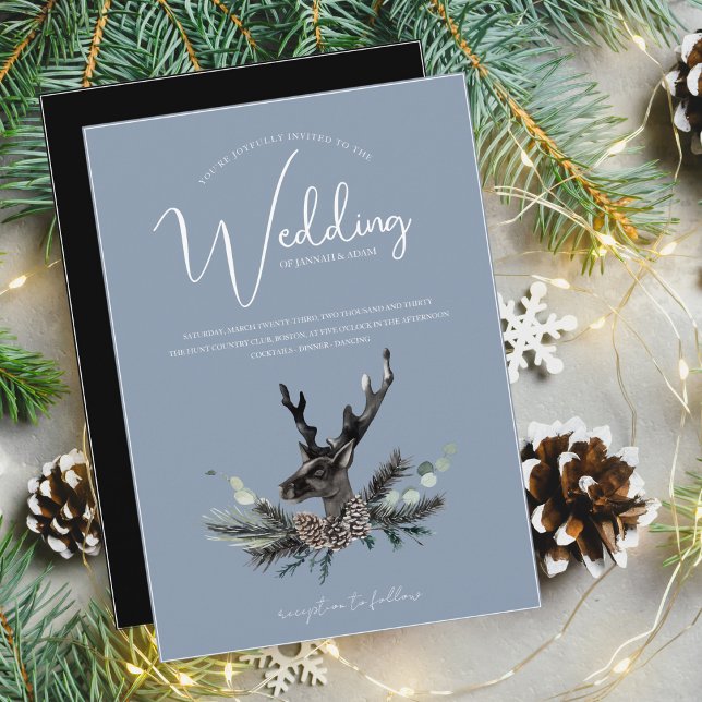 Dusty Blue Deer Head Winter Christmas Wedding Invitation (Creator Uploaded)