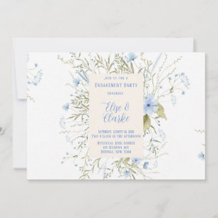 Dusty Blue Delicate Wildflower Engagement Party Invitation