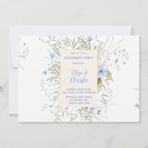  Dusty Blue Delicate Wildflower Engagement Party Invitation