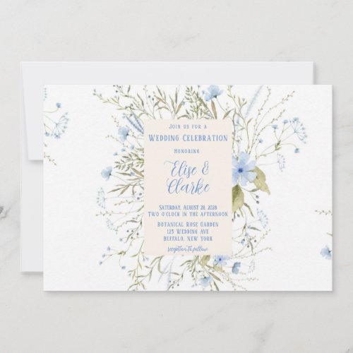  Dusty Blue Delicate Wildflower Wedding Invitation