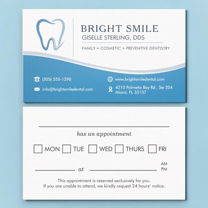 Dusty Blue Dentist Office Appointment Reminder Business Card