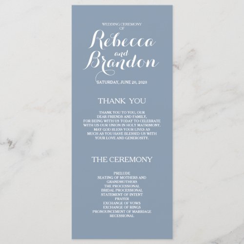 Dusty Blue Designer Script Custom Wedding Program