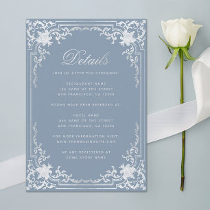 Dusty Blue Details Elegant Vintage Silver Wedding Enclosure Card