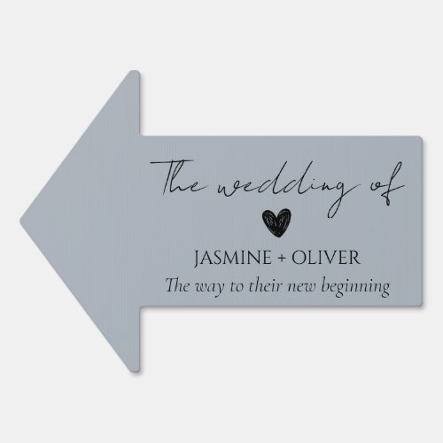 Dusty blue direction this way to wedding arrow sign
