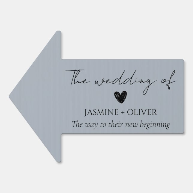 Dusty blue direction this way to wedding arrow sign (Front)