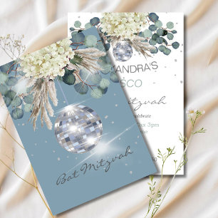 Dusty Blue Disco Ball Floral Bat Mitzvah Invitation