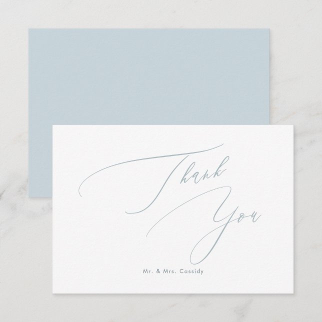 Dusty Blue DIY colors Luxe Script Thank You Card (Front/Back)