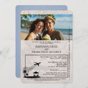 Dusty Blue Dominican Republic Passport Wedding Invitation