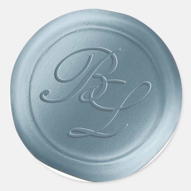 Dusty Blue Double Monogram Faux Wax Seal Stickers (Front)