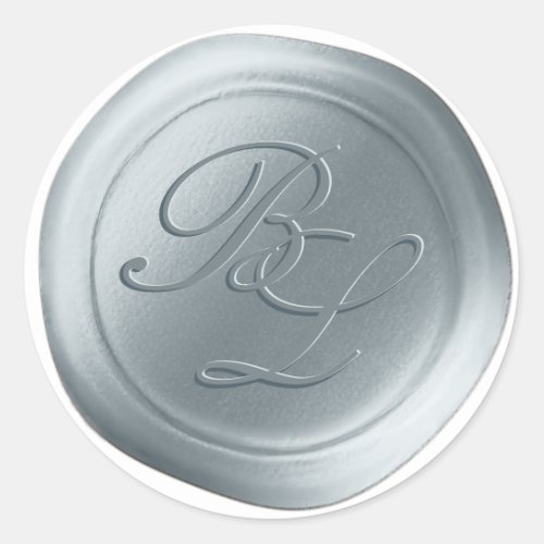 Dusty Blue Double Monogram Faux Wax Seal Stickers