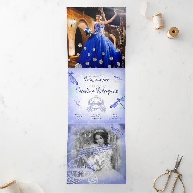 Dusty Blue Dragonfly Princess Trifold Quinceañera (Inside)