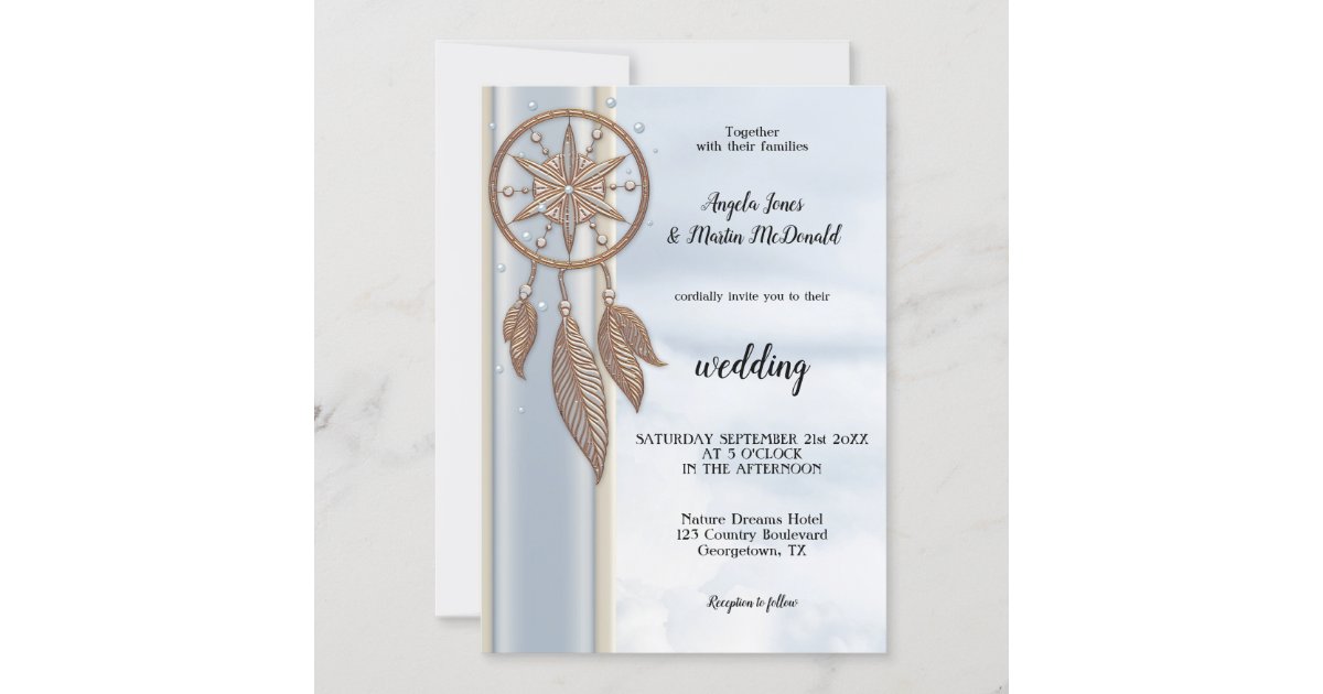 Dusty Blue Dreamcatcher Wedding Invitation Zazzle