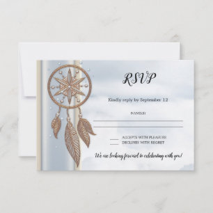 Dusty Blue Dreamcatcher Wedding RSVP Card