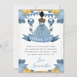 Dusty Blue Dress Dark Skin Princess Birthday Thank You Card