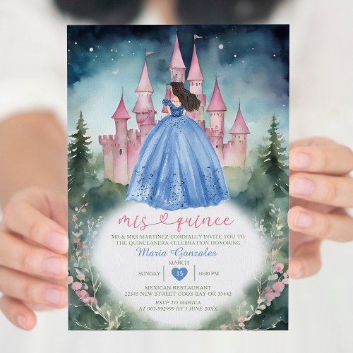 Dusty Blue Dress Green Forest 15 Anos Mis Quince Invitation