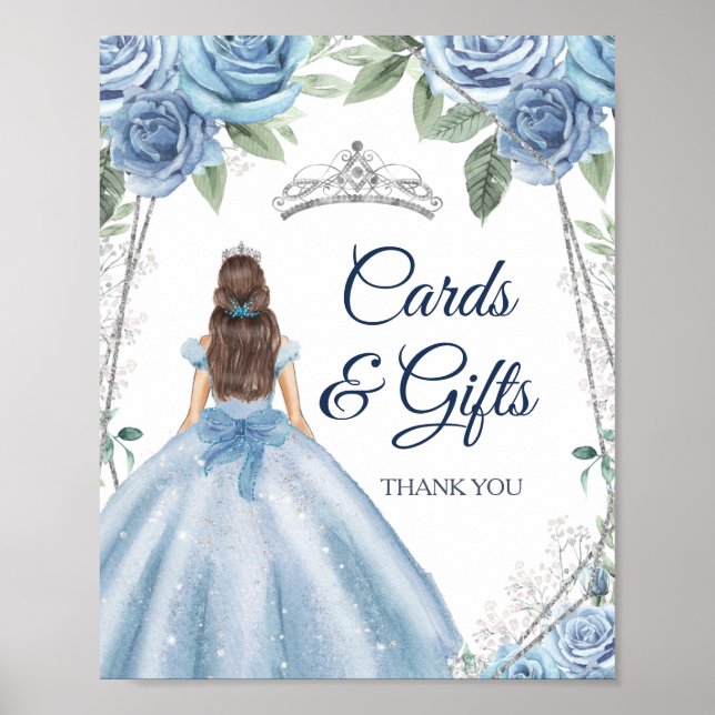 Dusty Blue Dresses Quinceañera Cards & Gifts Poster (Front)