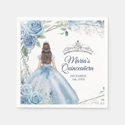 Dusty Blue Dresses Quinceaera Crown Birthday Napkins