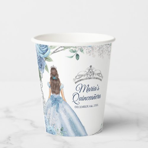 Dusty Blue Dresses Quinceaera Crown Birthday Paper Cups