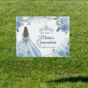 Dusty Blue Dresses Quinceañera Crown Birthday Sign