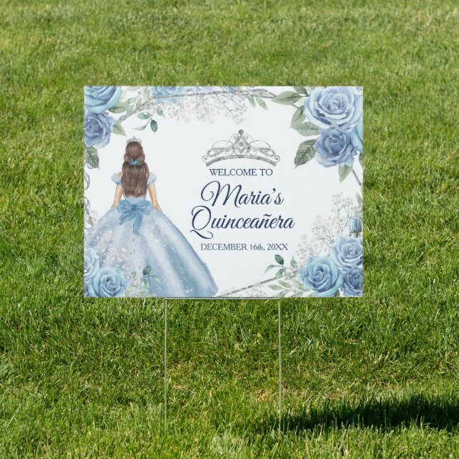 Dusty Blue Dresses Quinceañera Crown Birthday Sign (Insitu)
