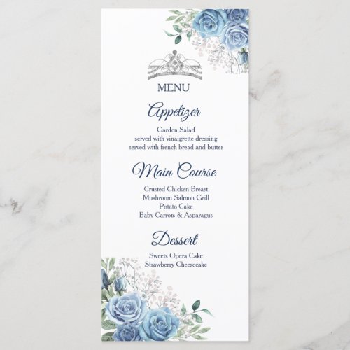 Dusty Blue Dresses Quinceaera Menu Card