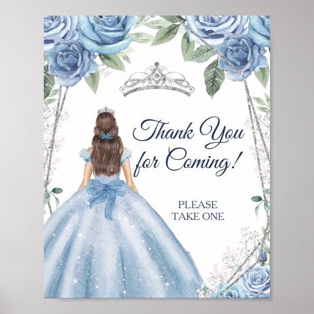 Dusty Blue Dresses Quinceañera Thank You Poster (Front)