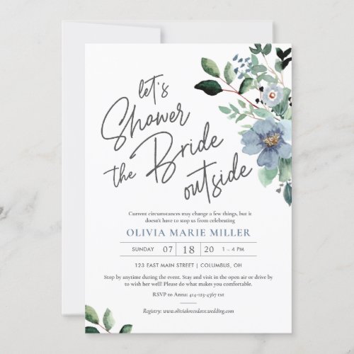 Dusty Blue Drive By Bridal Shower Invitation