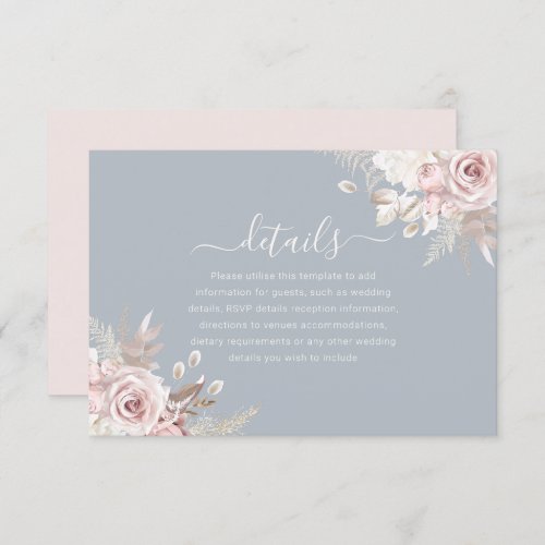Dusty Blue Dusty Rose Blush Ivory Wedding Details Enclosure Card