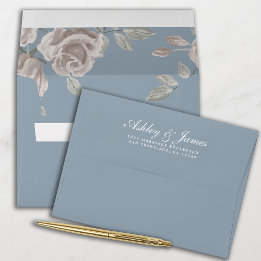 Dusty Blue Dusty Rose Floral Lined Wedding Envelope