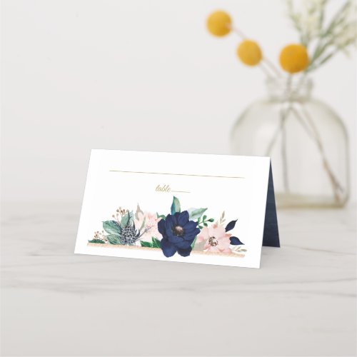 Dusty Blue Dusty Rose Gold Watercolor Floral Place Card